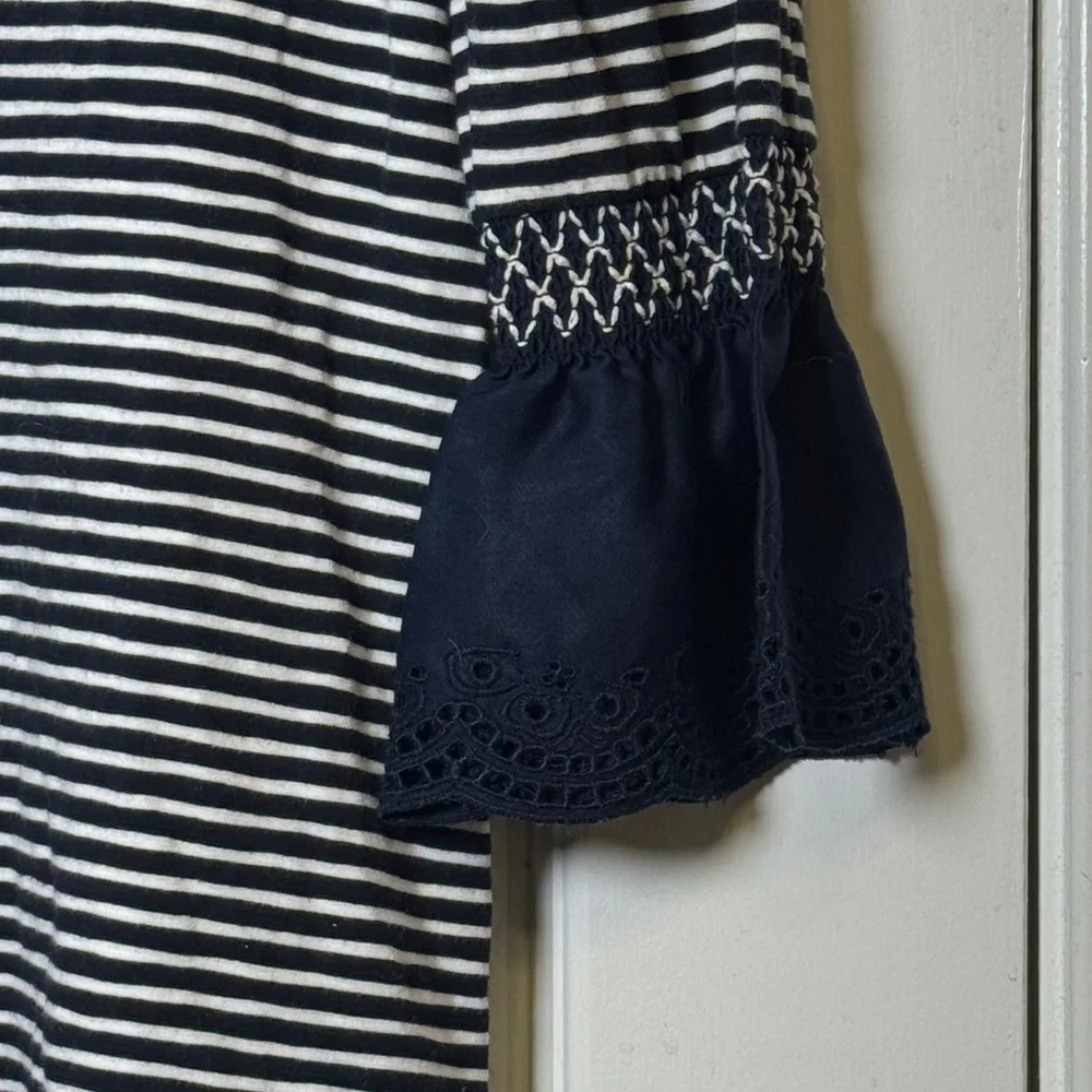 J.Jill Navy Stripe Bell Sleeve Eyelet Top π Small Petite - Picture 3 of 6